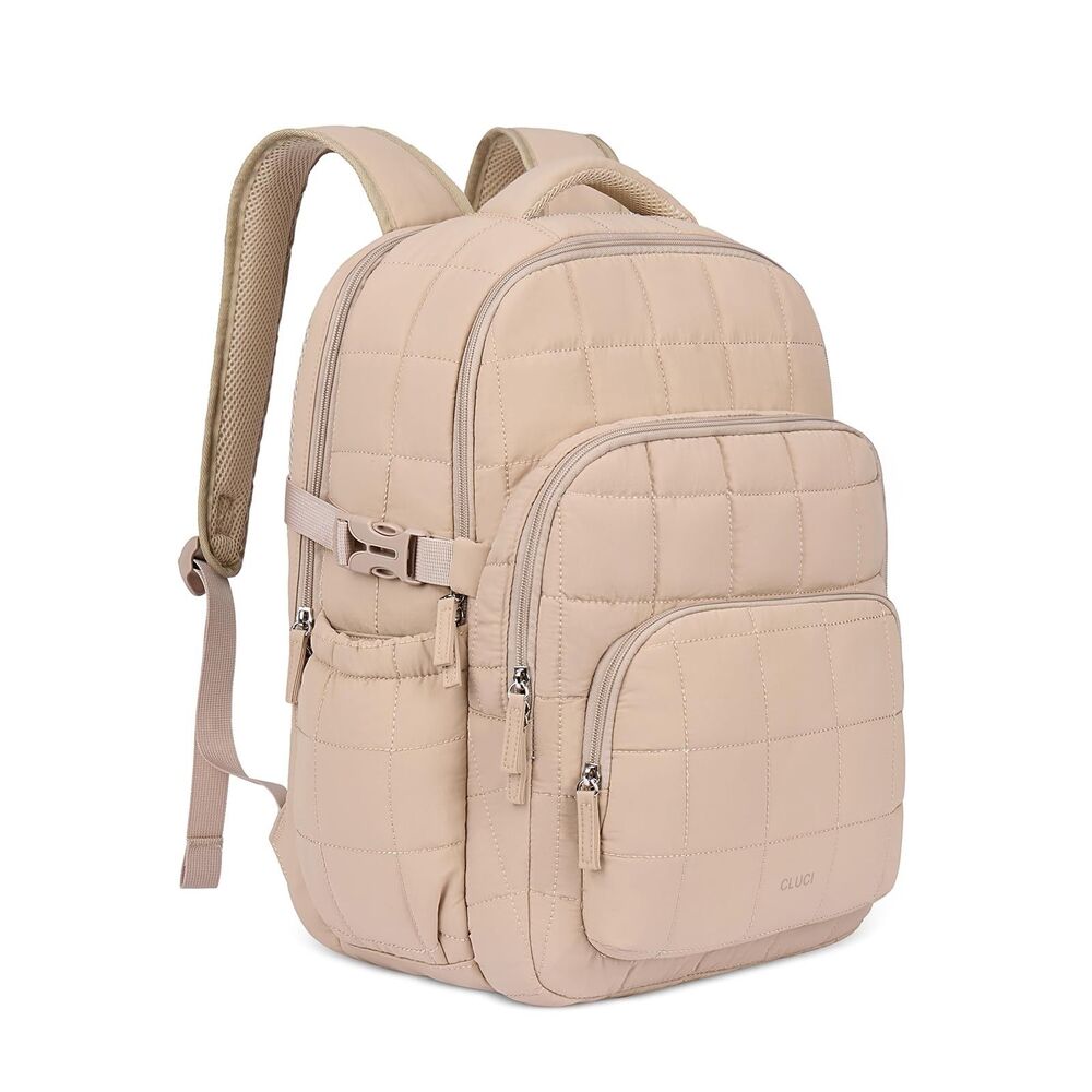 CLUCI Women 17.3" Laptop Backpack Puffer Quilted Anti Theft Travel RFID Bag